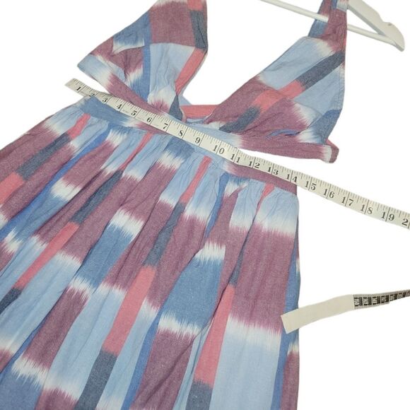 Anthropologie Deep-V Midi Cut Out Strappy Dress Blue Red Watercolor S - Picture 11 of 14